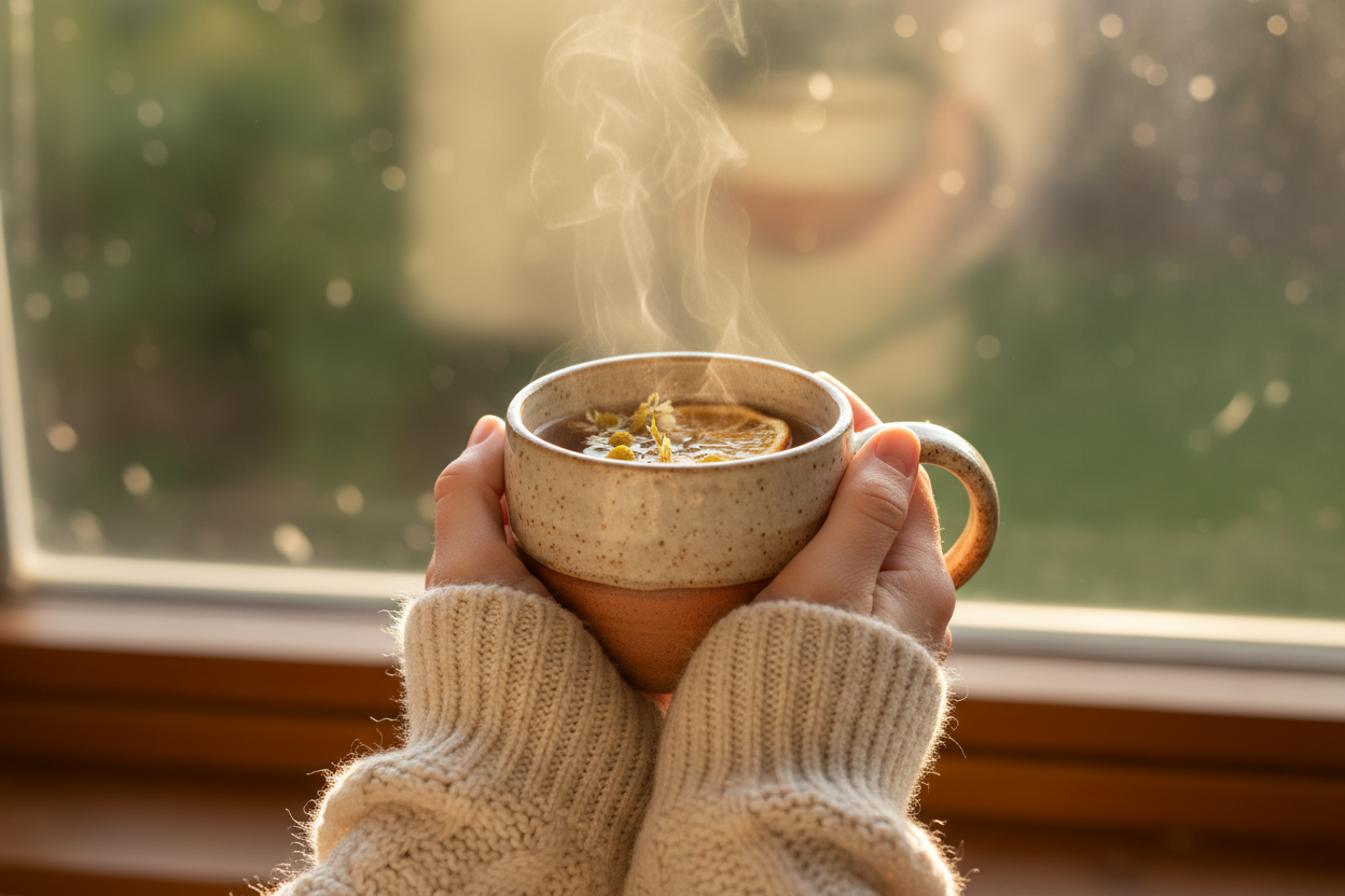 Hands holding tea cup lifestyle shot