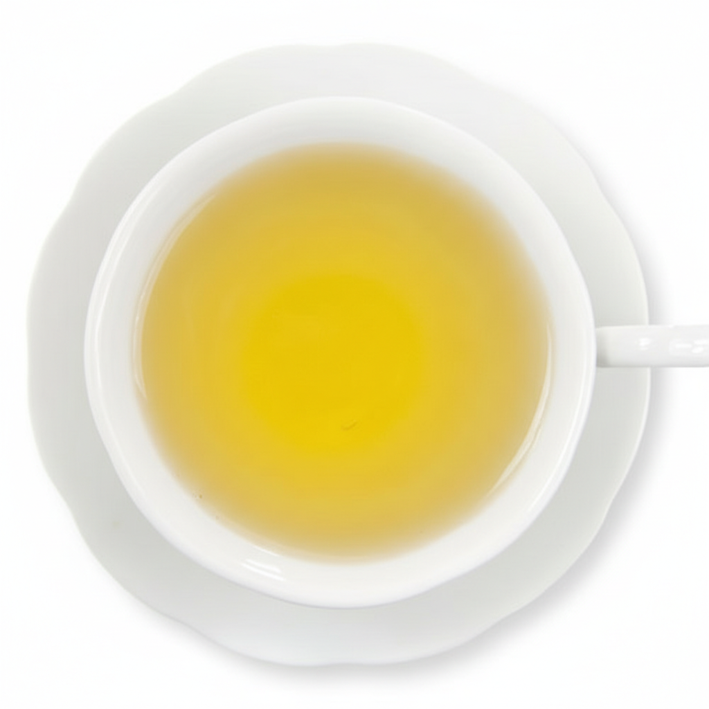 White cup of tea on a white background