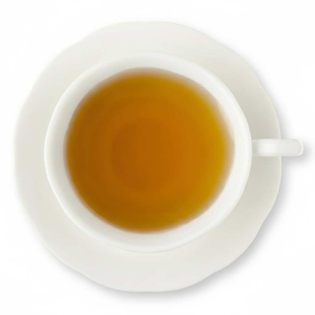 White cup and saucer with a steaming cup of tea on a white background