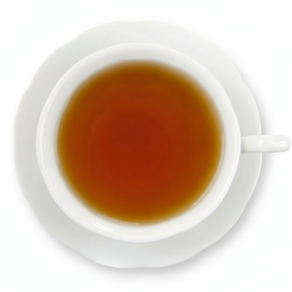 White cup and saucer with a warm beverage on a white background