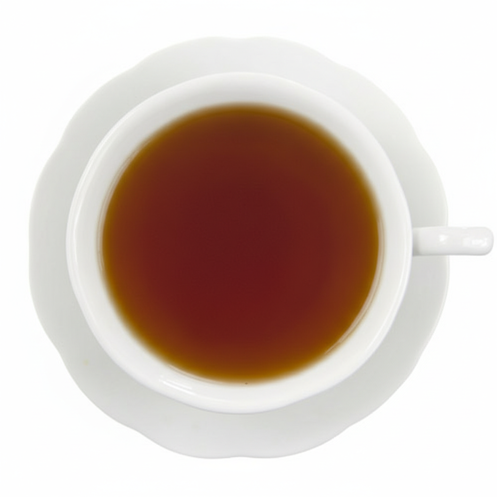 White cup filled with dark liquid on a white background