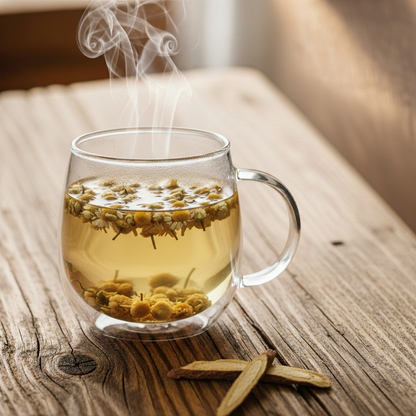 camomile loose tea with flowers and leaves